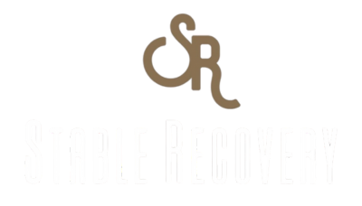 The logo for stable recovery is a brown and white logo.