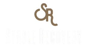 The logo for stable recovery is a brown and white logo.