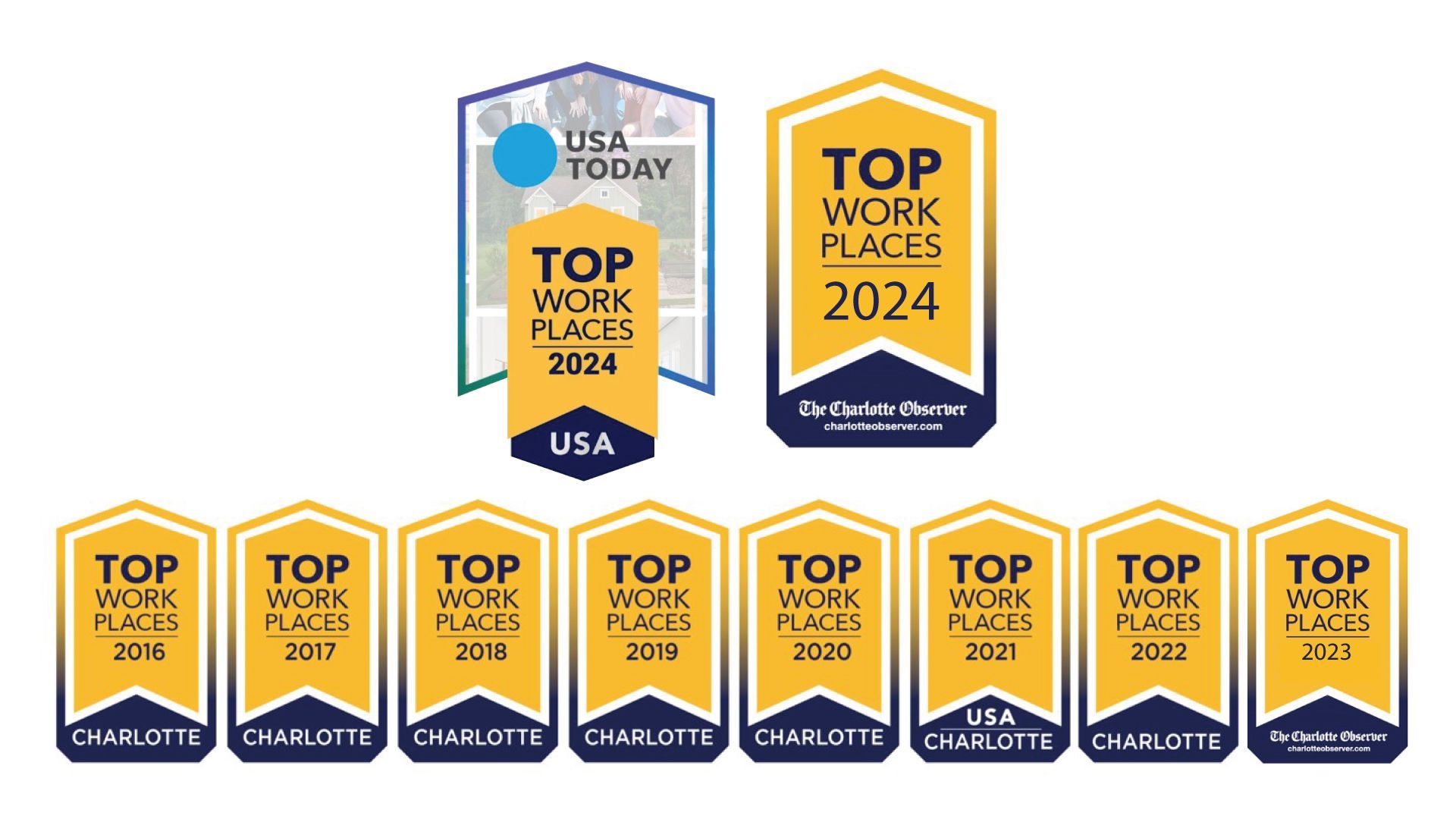 A set of top work places badges from usa today