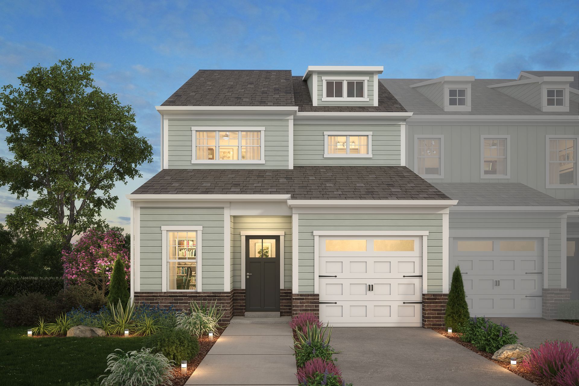 An artist 's impression of a house with a large garage