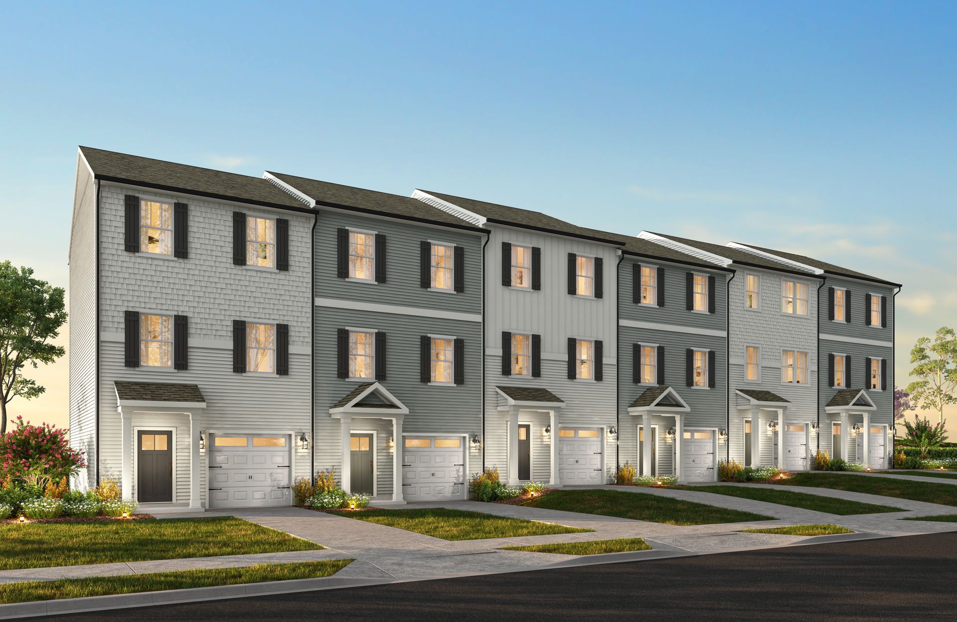 An artist 's impression of a row of apartment buildings.