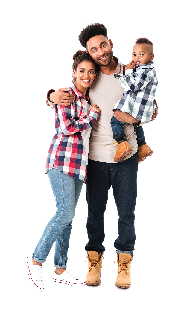 A man and woman are standing next to each other holding a baby.