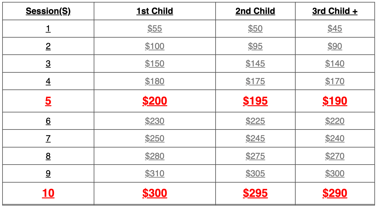 A table showing the costs of a first child , second child , and third child.