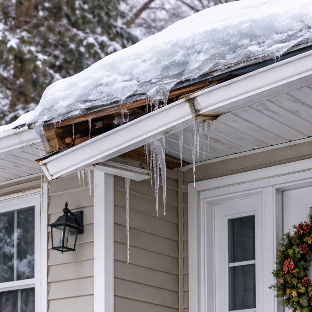 A roof with a new skylight installation 