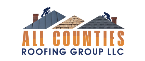 The logo for all counties roofing group llc-blue and orange