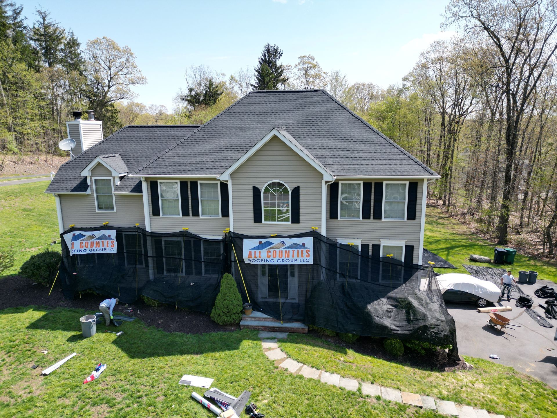 An aerial view of a house that is being replaced