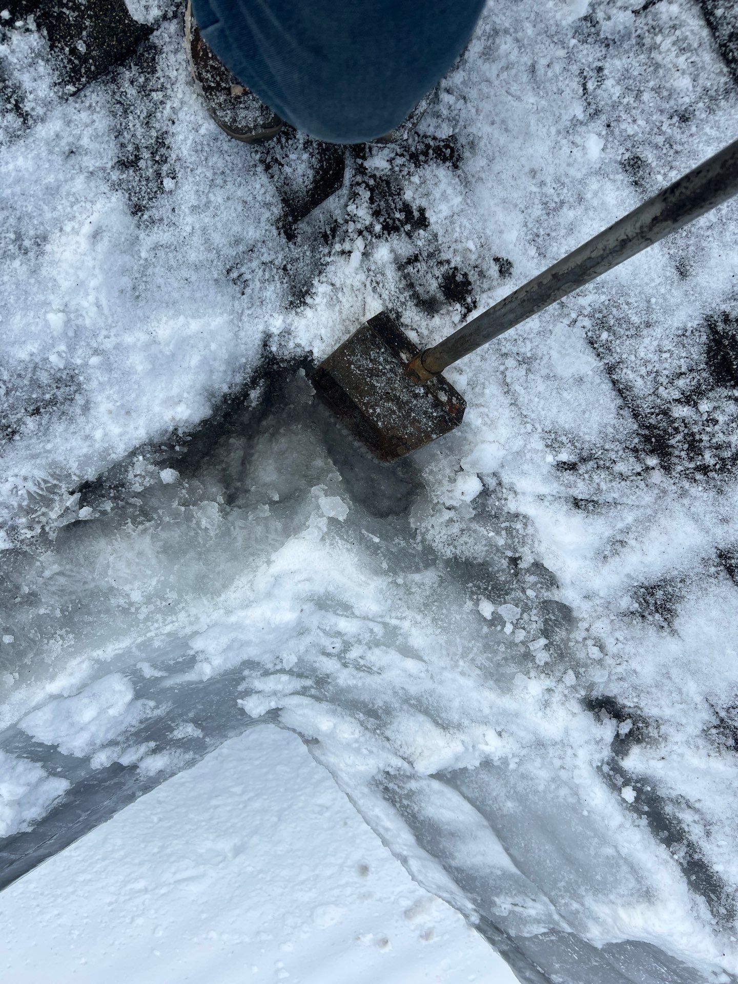 A roof with a new skylight installation