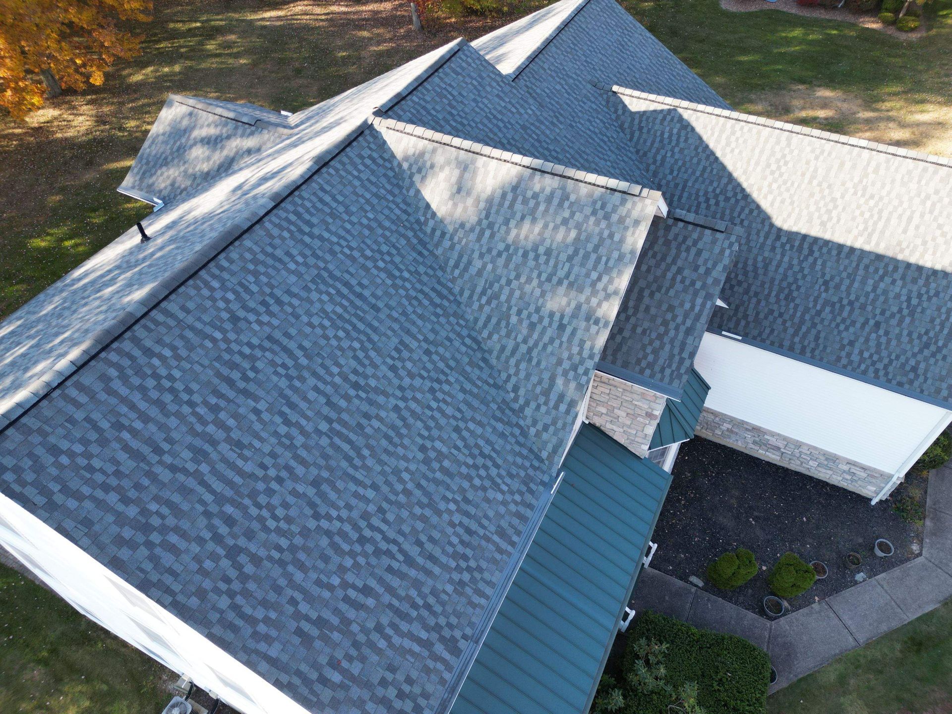 Aerial of a roof replacement-gray