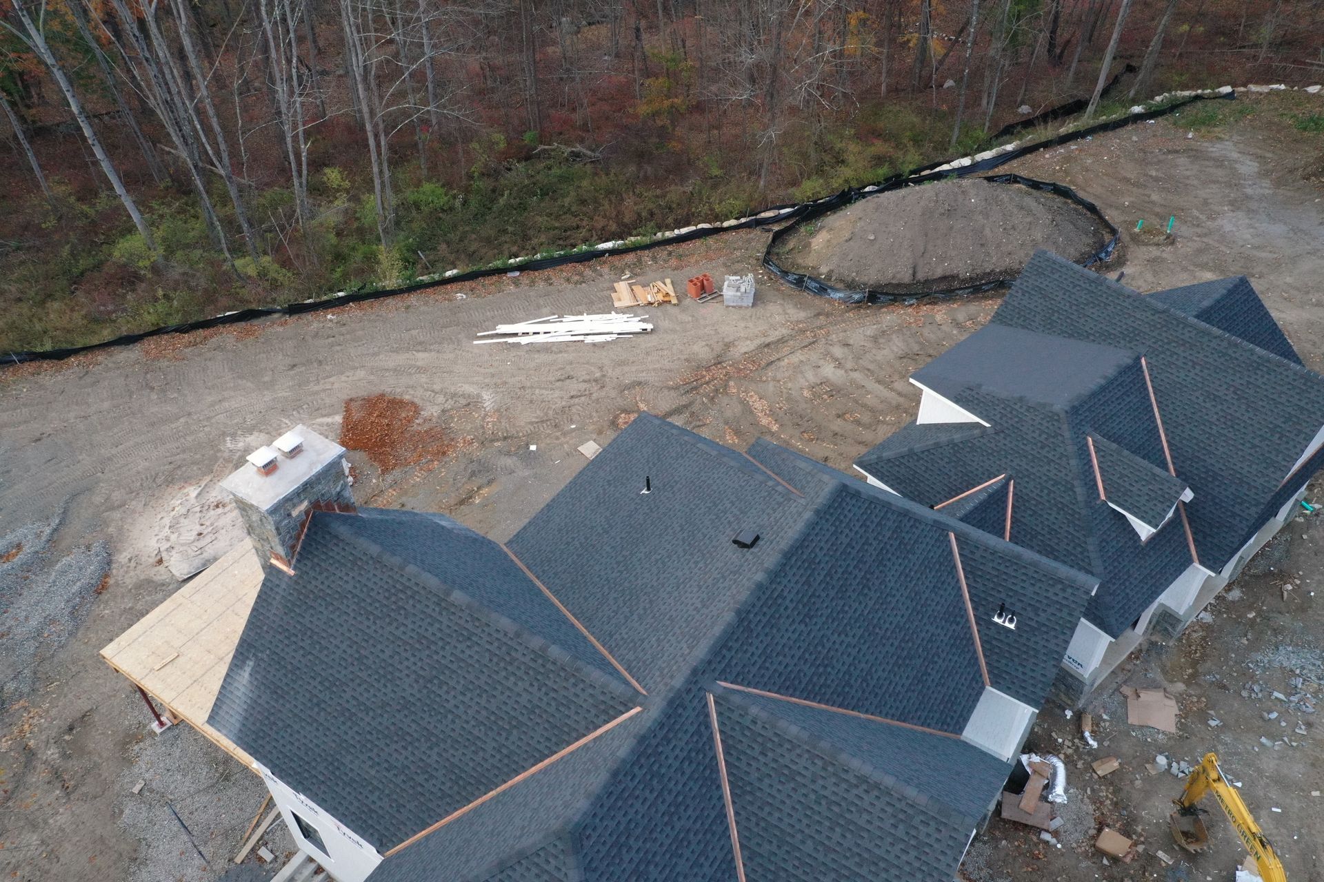 Roof installation on new build with copper work top view