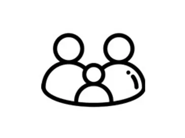 Family icon: Two adults and one child, joined together.