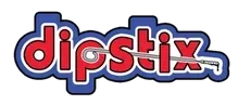 "dipstix" logo with red text and blue outline, featuring a dipstick."