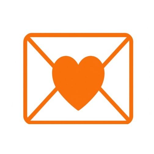 Orange envelope with a heart symbol.