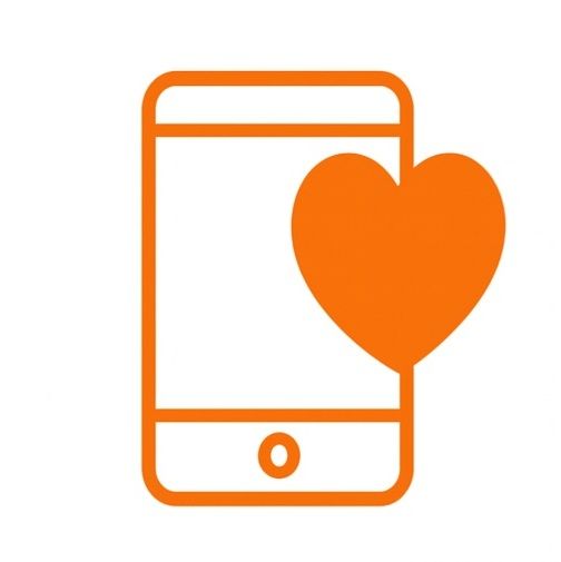 Orange phone with a heart icon.