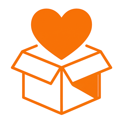 Orange outline of a phone with a heart symbol, likely promoting mobile love or app use.