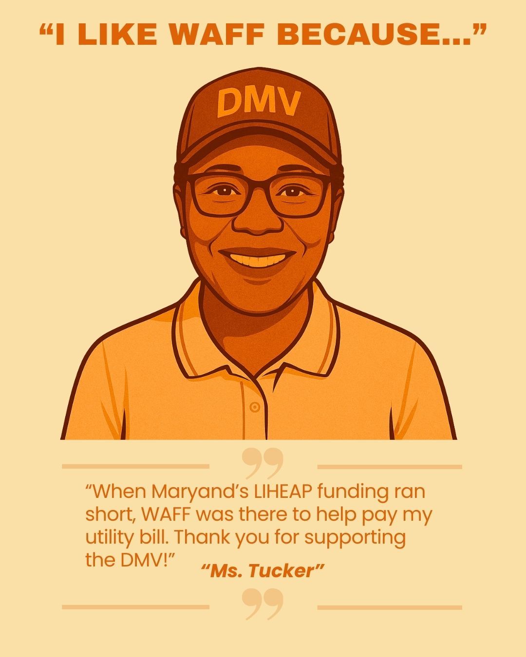 Smiling person wearing a DMV hat. Text: 