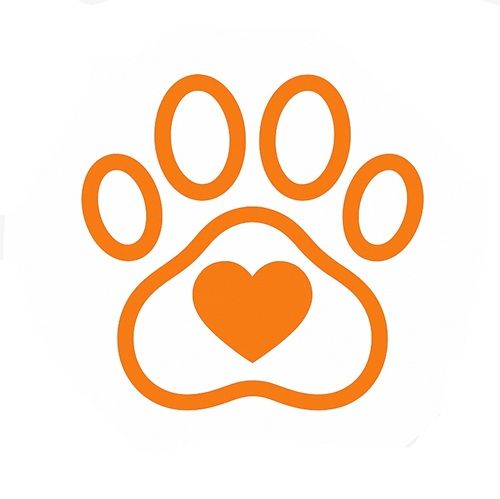 Orange paw print outline with a heart in the center.