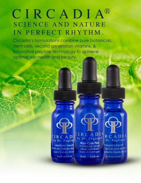 three circadia containers in front of a closeup of a bright green leaf