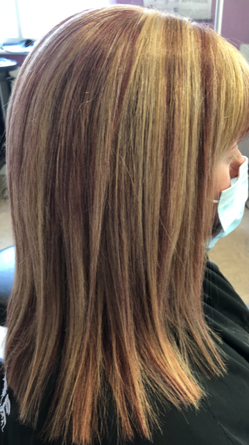 side view of colored woman hair