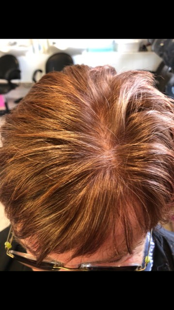 top view of short colored hair