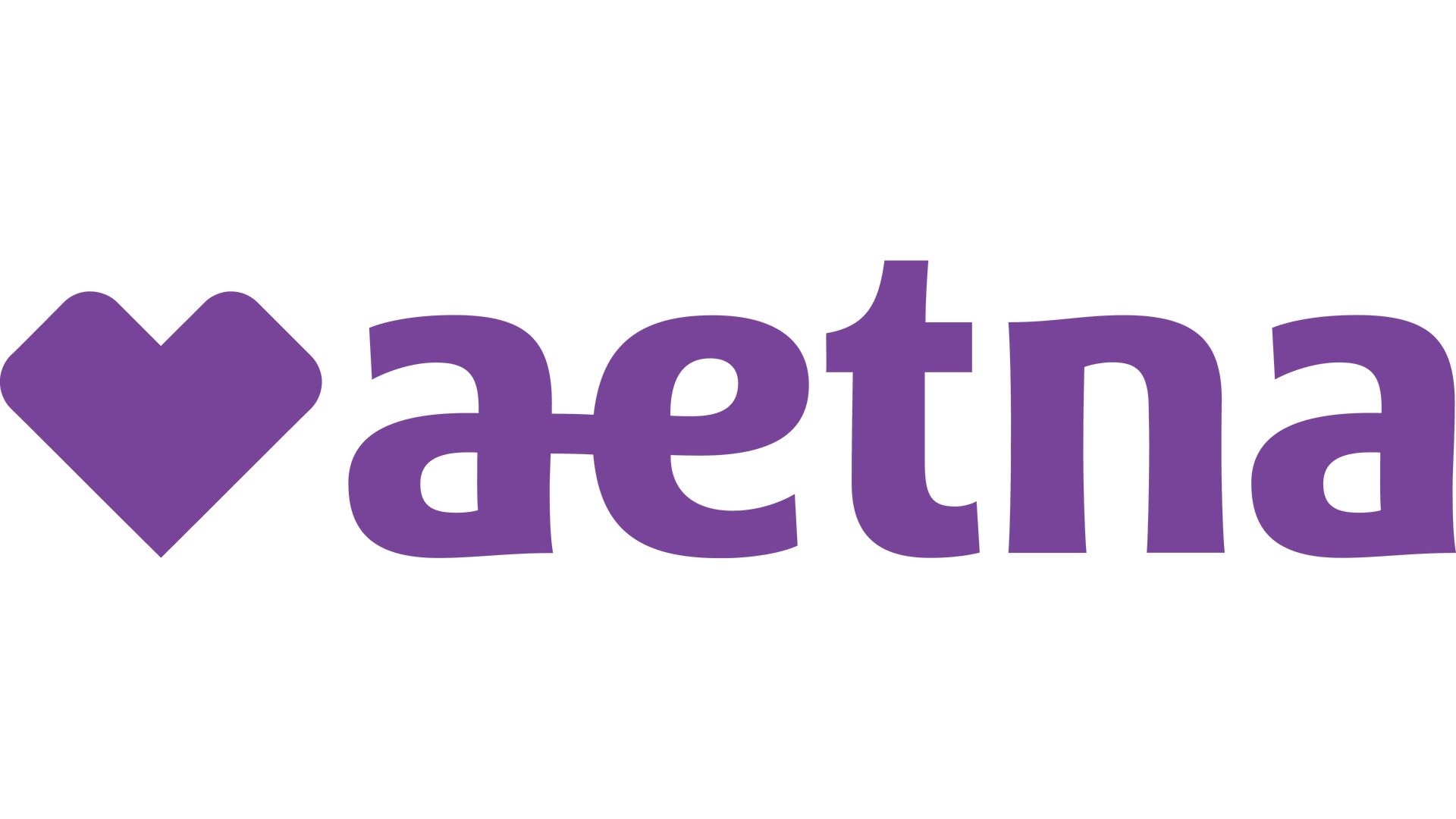 The aetna logo is purple with a heart in the middle.
