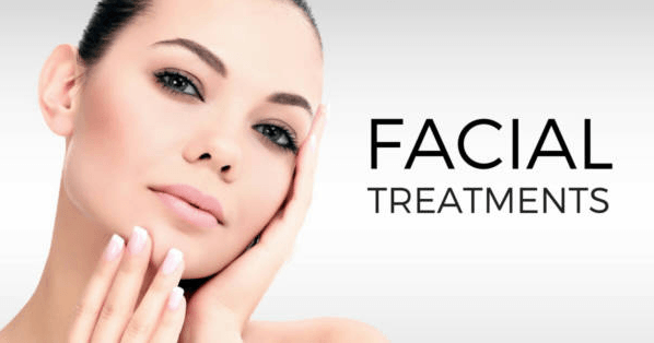 woman's face with facial treatments title in photo