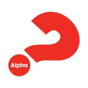 Alpha Logo - A Tilted Red Question Mark