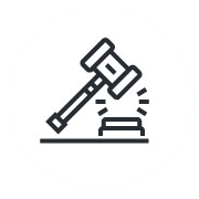 drawing of a gavel striking a sound block in a courtroom