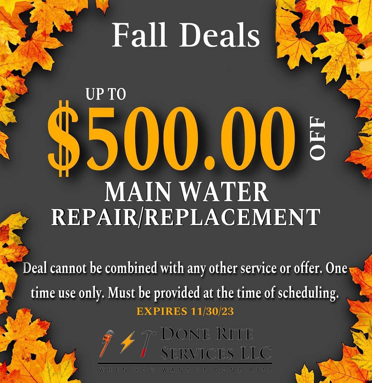 $500 Off Main Water Repair/Replacement