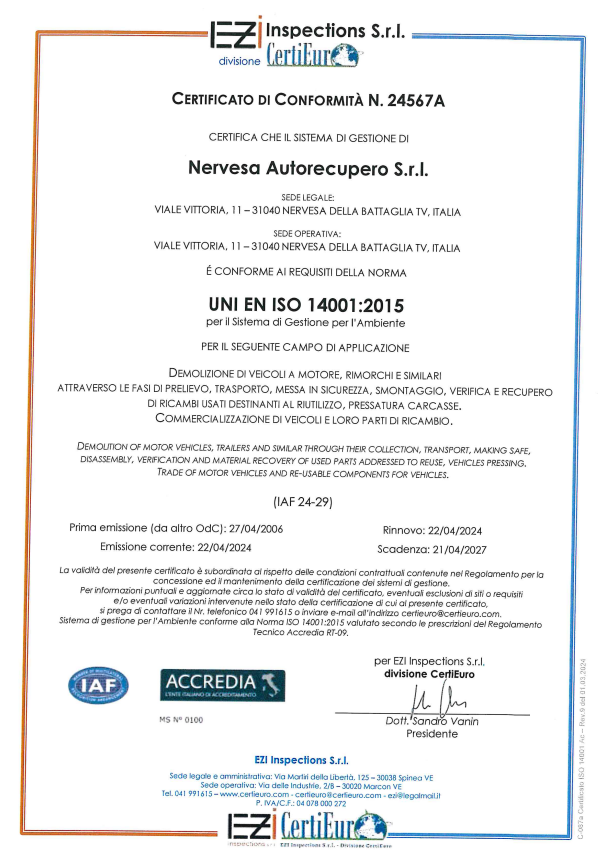 Certificato ISO 14001