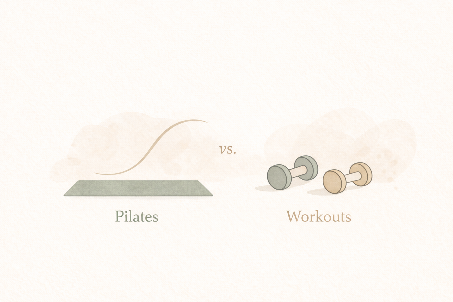 Drawing of green workout mat and dumbbells. Image demonstrates Pilates vs other workouts.