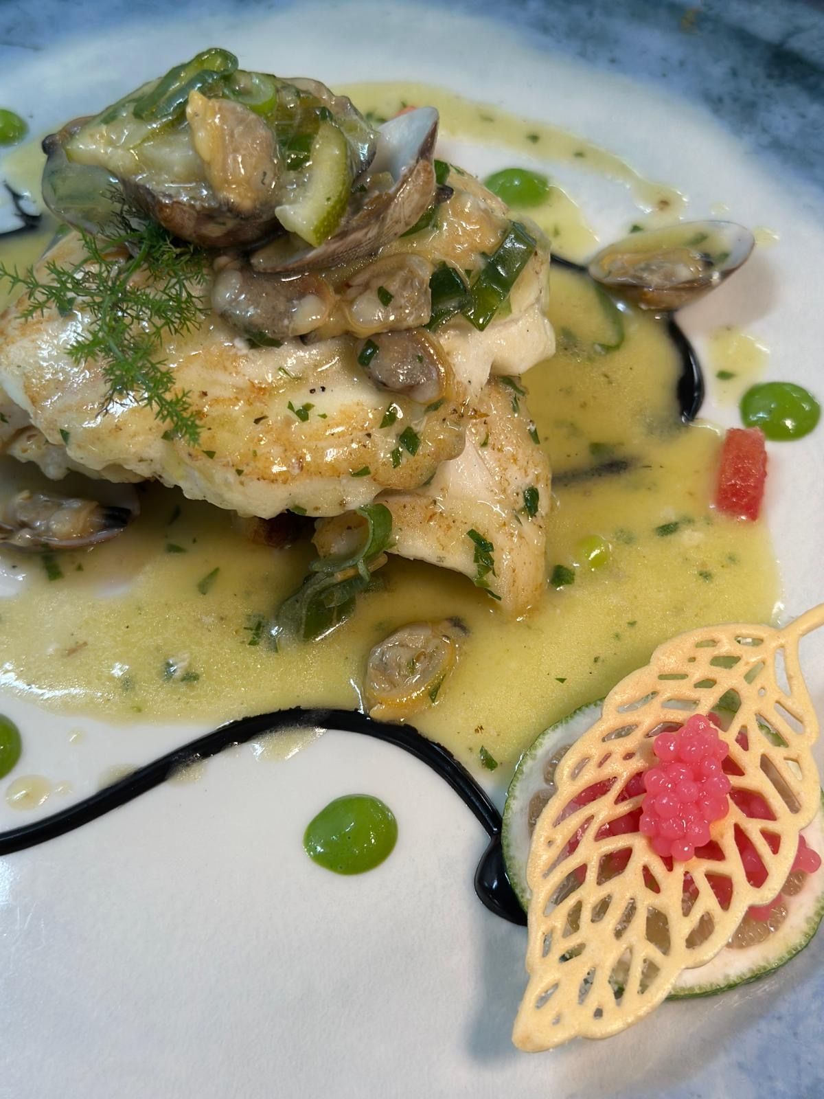 Flan di baccalà su vellutata di ceci 