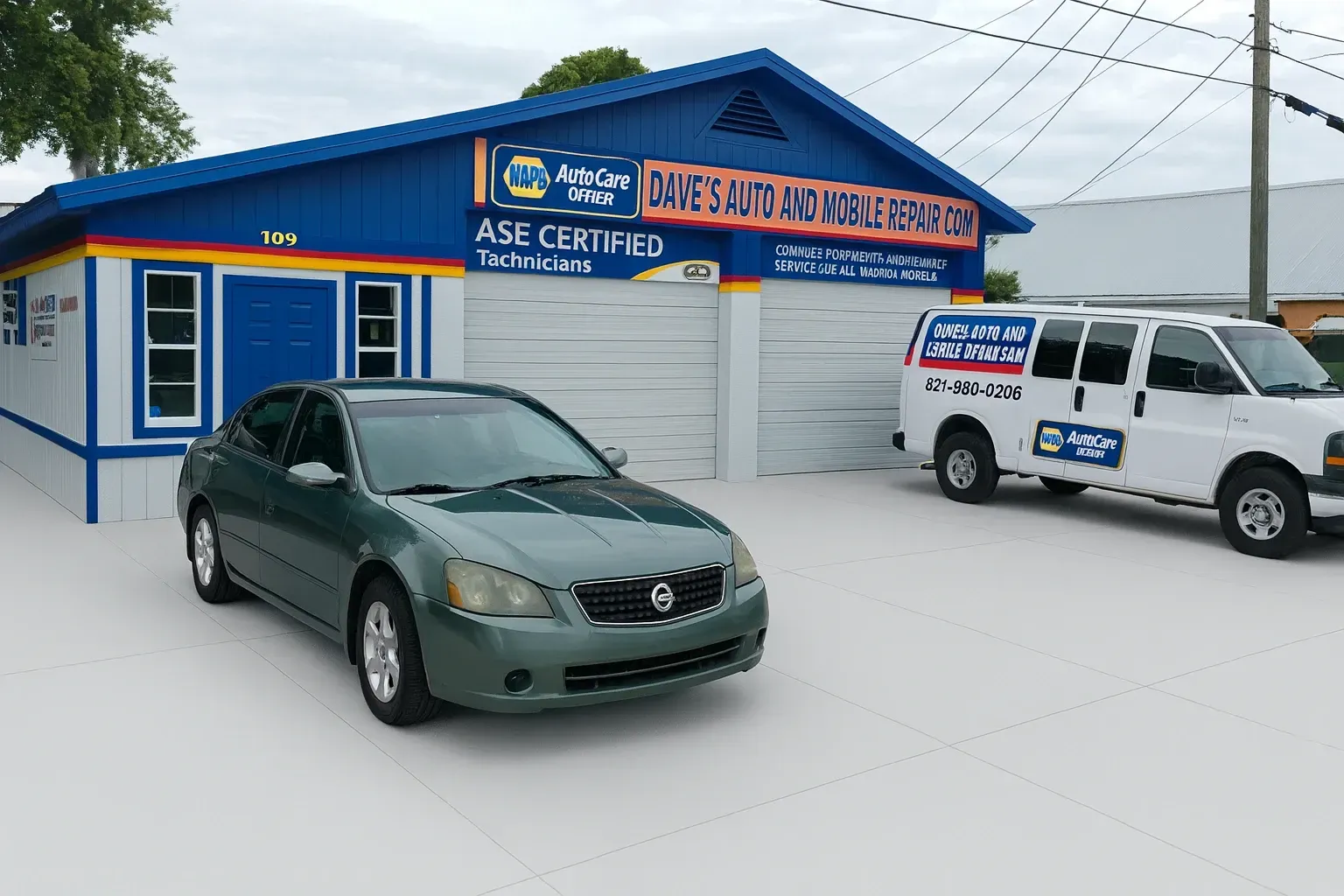 Outside Our Shop, Edited with AI | Dave's Auto & Mobile Repair Llc