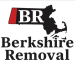 A black and red logo for "Berkshire Removal" featuring a silhouette of the state of Massachusetts.