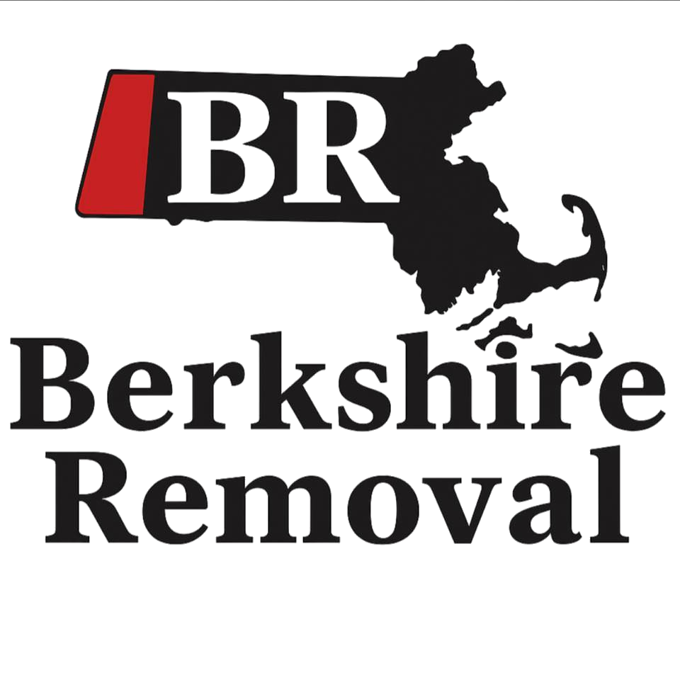 A black and red logo for "Berkshire Removal" featuring a silhouette of the state of Massachusetts.
