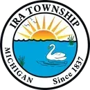 Ira Township, Michigan seal with sun, blue water, and white swan.