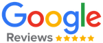 A google review logo with five stars on a white background.