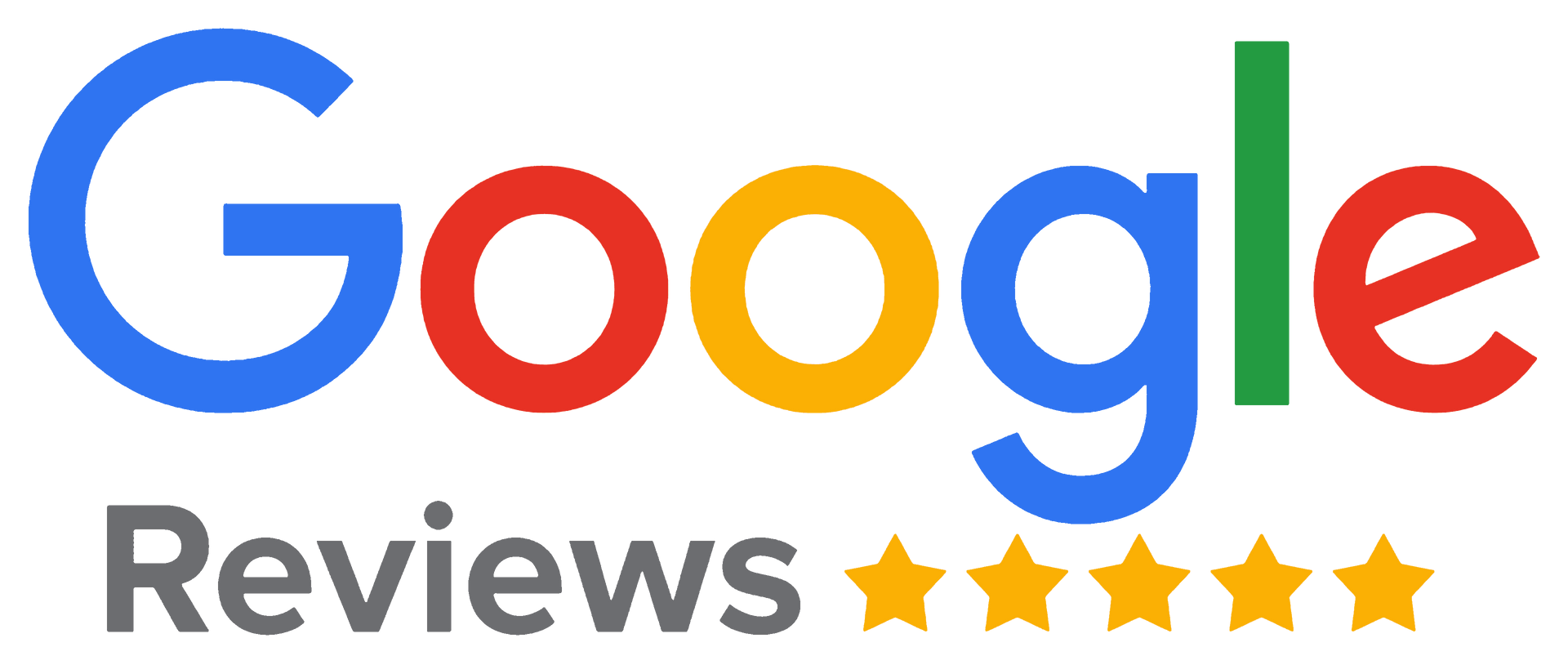 A google review logo with five stars on a white background.