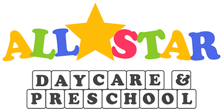 A colorful logo for all star daycare and preschool