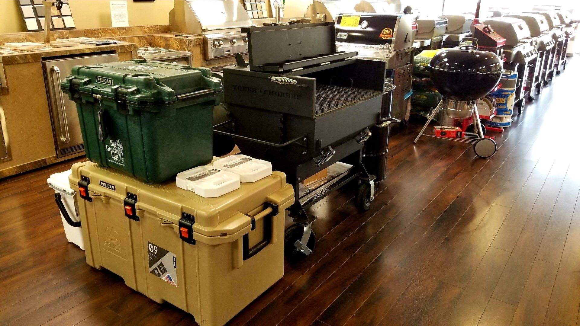 a store filled with lots of boxes and grills