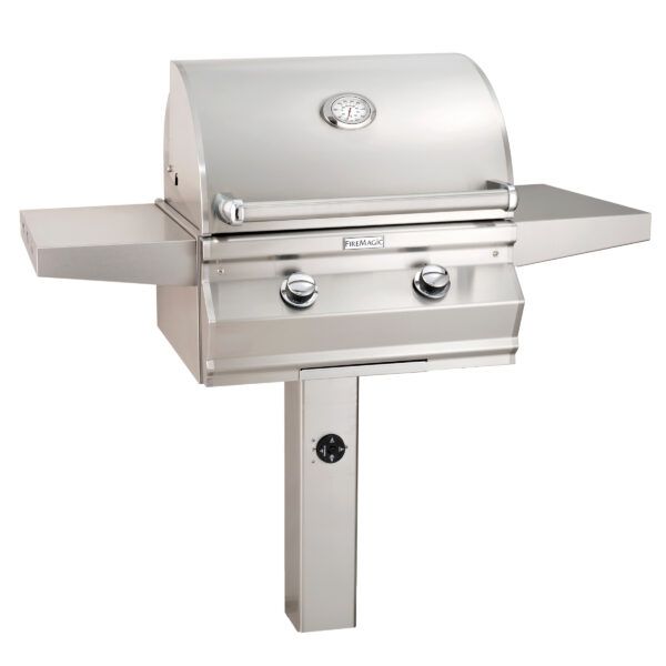 A stainless steel grill on a white background