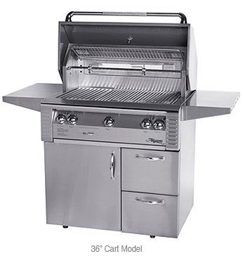 A stainless steel grill with the words 38 cart model below it