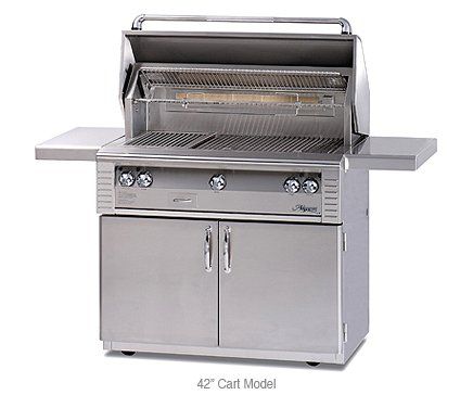 A stainless steel grill with the words 42 cart model below it