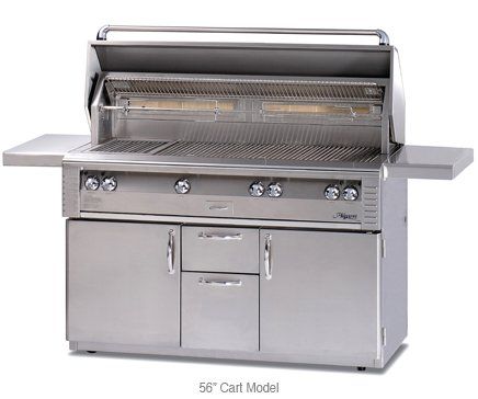 A stainless steel grill with the words 56 cart model below it