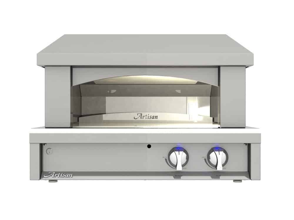 a stainless steel pizza oven with a chimney on top