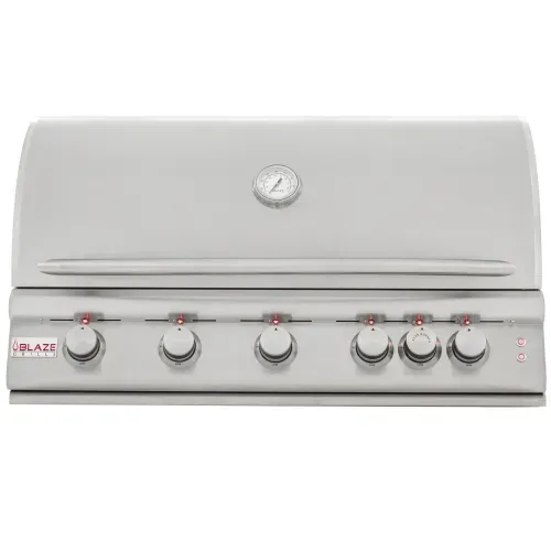 A stainless steel grill with a thermometer on top of it.