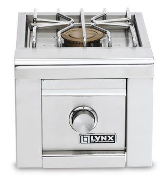 A lynx gas stove is sitting on a white surface.