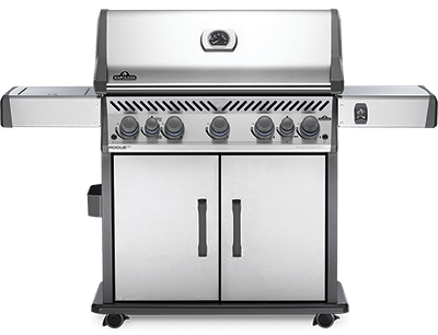 A stainless steel grill with two doors on a white background.