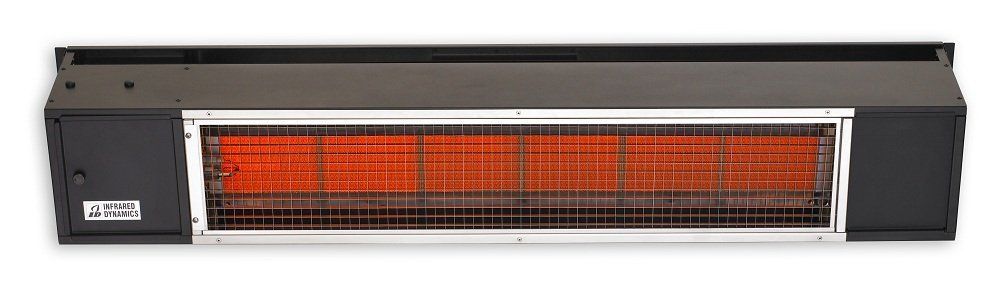 A heater with a red light on it is on a white background.