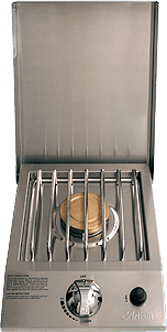 A stainless steel stove with a burner on top of it.