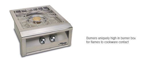 A stainless steel burner box for flames to cookware contact